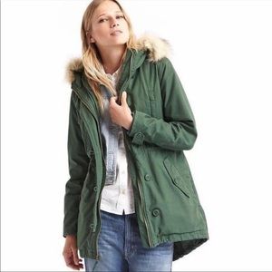 GAP Sherpa Lined Parka with Faux Fur Hood